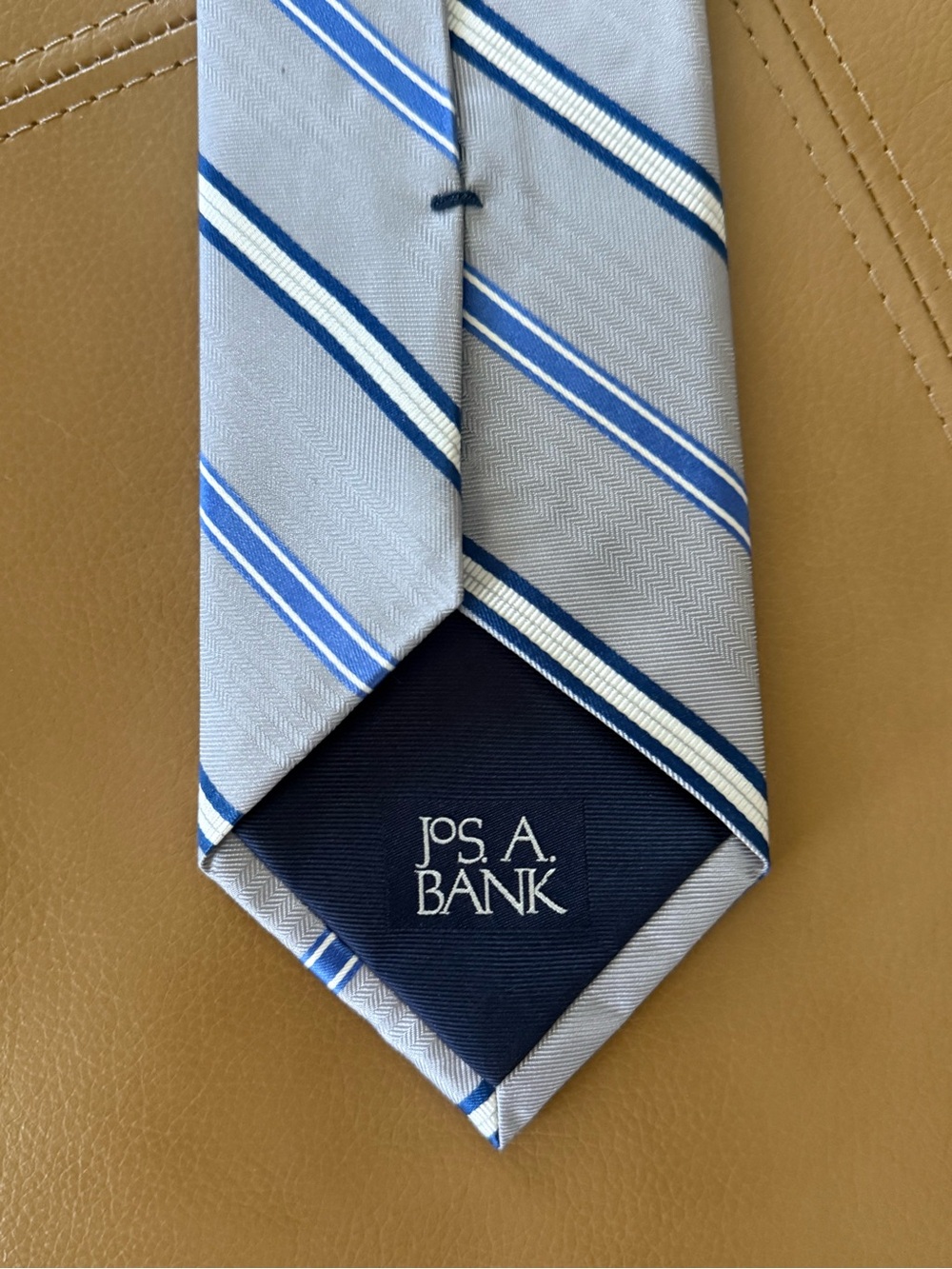 Jos. A. Bank Light Gray Tie with Blue & White Stripes LONG